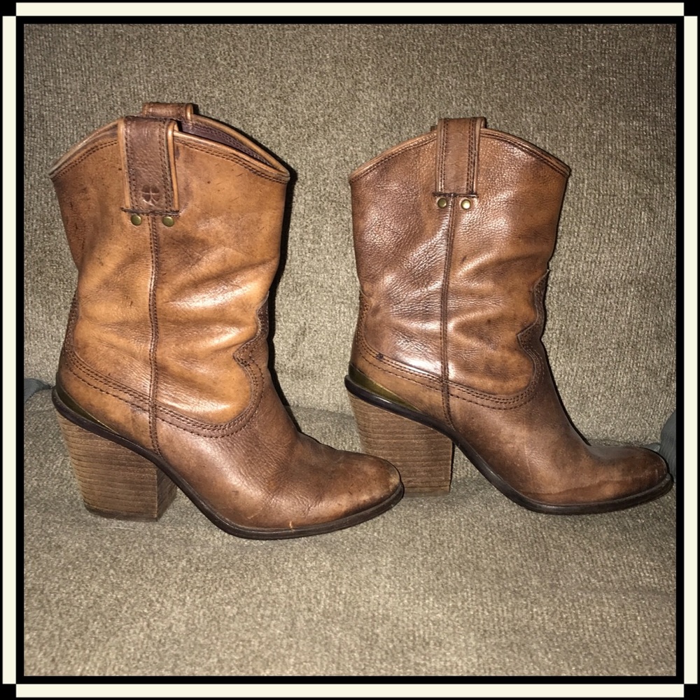Lucky Brand Elle Brown Leather Cowboy Boots 7.5
